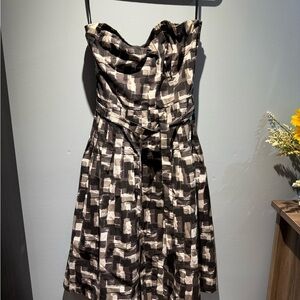 RW&CO. Strapless Dress with Black and Cream Geometric Design